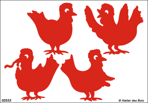 Les Poules de Colette, 4 silhouettes de poules M3