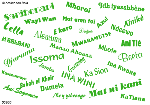 Mot Bonjour en 26 langues Africaines et Arabes, uni.