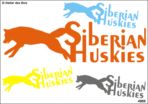 Lettrage Siberian Huskies avec un chien devant