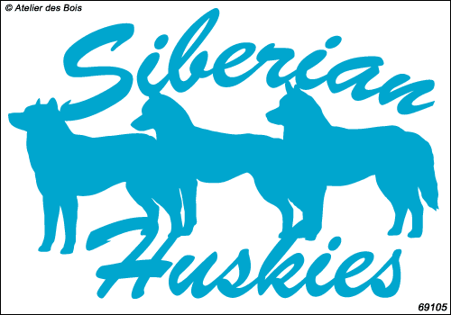 Lettrage Script Siberian Huskies 3 silhouettes têtes à gauche
