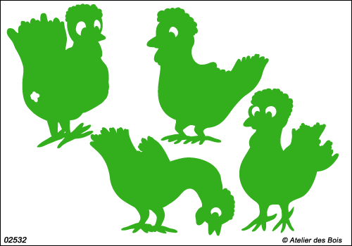 Les Poules de Colette, 4 silhouettes de poules M2