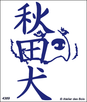 Regard d'Akita Inu dans graphisme japonais kanji