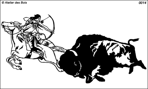 Indien chassant le bison, dessin au trait