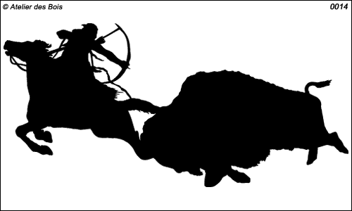 Indien chassant le bison, silhouettes seules