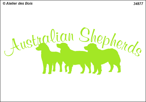 Lettrage Australian Shepherds courbe 1 ligne 3 silhouettes mod.