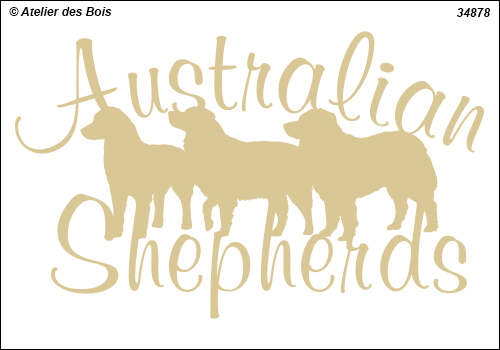 Lettrage Australian Shepherds courbe 2 lignes 3 silhouettes mod.