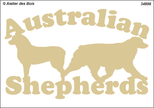 Lettrage Australian Shepherds courbe 2 lignes 2 silhouettes mod.