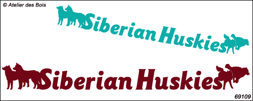 Lettrage Siberian Huskies sur une ligne avec quatre silhouettes