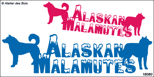 Lettrage neige superposé Alaskan Malamute avec deux silhouettes