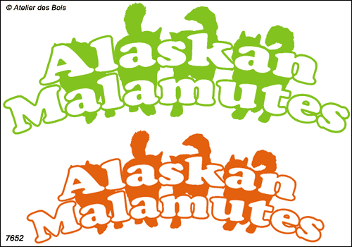 Lettrage Alaskan Malamute 4 Silhouettes (courbe)